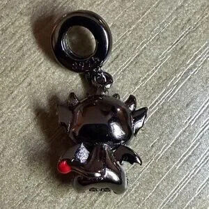 Black 925 Sterling Silver (Rhodium) Dragon Charm Bracelet Pendant Kawaii